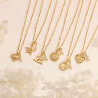 Copper 18K Gold Plated Simple Style Commute Inlay Letter Heart Shape Zircon Pendant Necklace main image 1
