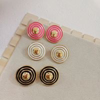 1 Pair Simple Style Circle Heart Shape Enamel Stainless Steel 18K Gold Plated Ear Studs main image 1