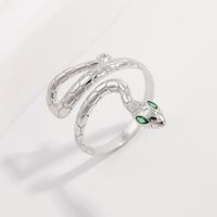 Sterling Silver White Gold Plated Elegant Retro Inlay Snake Zircon Open Rings main image 4