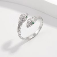 Sterling Silver White Gold Plated Elegant Retro Inlay Snake Zircon Open Rings main image 9