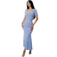 Women's Regular Dress Pastoral Round Neck Printing Short Sleeve Ditsy Floral Midi Dress Daily Date main image 5