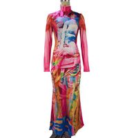 Women's Sheath Dress Streetwear Standing Collar Long Sleeve Human Flower Midi Dress Holiday Daily Date main image 5