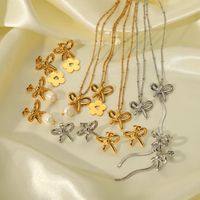IG Style Simple Style Bow Knot 18K Gold Plated 201 Stainless Steel 304 Stainless Steel Wholesale Earrings Necklace main image 10