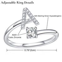 Sterling Silver Casual Classic Style Inlay Letter Zircon Open Rings main image 2