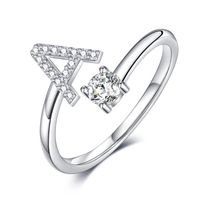 Sterling Silver Casual Classic Style Inlay Letter Zircon Open Rings main image 5