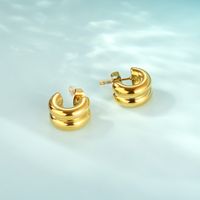 1 Paire Style Simple Couleur Unie Acier Inoxydable 304 Plaqué Or 18K Boucles D'Oreilles main image 3