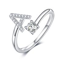 Sterling Silver Casual Classic Style Inlay Letter Zircon Open Rings sku image 1