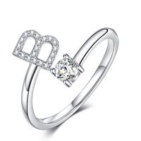 Sterling Silver Casual Classic Style Inlay Letter Zircon Open Rings sku image 2