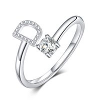 Sterling Silver Casual Classic Style Inlay Letter Zircon Open Rings sku image 4