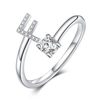 Sterling Silver Casual Classic Style Inlay Letter Zircon Open Rings sku image 6