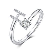 Sterling Silver Casual Classic Style Inlay Letter Zircon Open Rings sku image 8