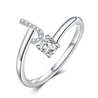 Sterling Silver Casual Classic Style Inlay Letter Zircon Open Rings sku image 10