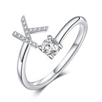Sterling Silver Casual Classic Style Inlay Letter Zircon Open Rings sku image 11