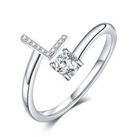 Sterling Silver Casual Classic Style Inlay Letter Zircon Open Rings sku image 12