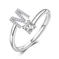 Sterling Silver Casual Classic Style Inlay Letter Zircon Open Rings sku image 13