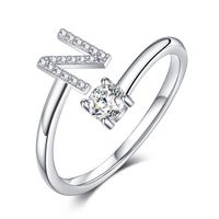 Sterling Silver Casual Classic Style Inlay Letter Zircon Open Rings sku image 14