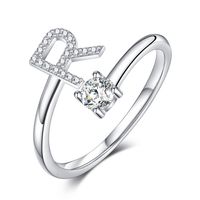 Sterling Silver Casual Classic Style Inlay Letter Zircon Open Rings sku image 18