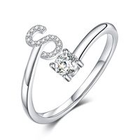 Sterling Silver Casual Classic Style Inlay Letter Zircon Open Rings sku image 19