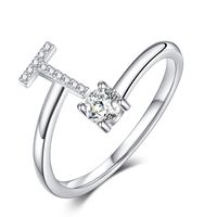 Sterling Silver Casual Classic Style Inlay Letter Zircon Open Rings sku image 20