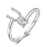 Sterling Silver Casual Classic Style Inlay Letter Zircon Open Rings sku image 21