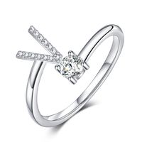 Sterling Silver Casual Classic Style Inlay Letter Zircon Open Rings sku image 22