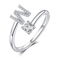 Sterling Silver Casual Classic Style Inlay Letter Zircon Open Rings sku image 23