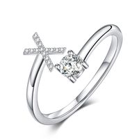 Sterling Silver Casual Classic Style Inlay Letter Zircon Open Rings sku image 24