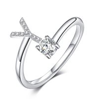 Sterling Silver Casual Classic Style Inlay Letter Zircon Open Rings sku image 25
