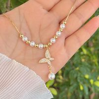 Wholesale Jewelry Elegant Simple Style Butterfly Imitation Pearl Copper Zircon 18K Gold Plated White Gold Plated Plating Inlay Pendant Necklace main image 2