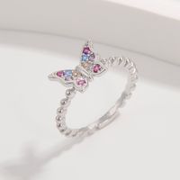 Sterling Silver White Gold Plated Princess Sweet Inlay Beetles Dragonfly Butterfly Zircon Rings main image 3