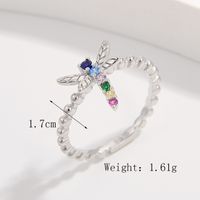 Sterling Silver White Gold Plated Princess Sweet Inlay Beetles Dragonfly Butterfly Zircon Rings sku image 5