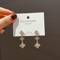 Four Leaf Clover Diamond Alloy Artificial Gemstones Earrings main image 3