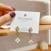 Four Leaf Clover Diamond Alloy Artificial Gemstones Earrings main image 5