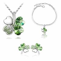 Fashion Four-leaf Clover Crystal Pendant Necklace Ear Stud Bracelet Three-piece Set main image 1