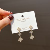 Four Leaf Clover Diamond Alloy Artificial Gemstones Earrings sku image 1