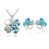 Fashion Four-leaf Clover Crystal Pendant Necklace Ear Stud Bracelet Three-piece Set main image 6