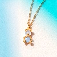 Korean Cute Bear Pendant Copper Inlaid Opal Copper Necklace Wholesale main image 1