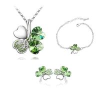 Fashion Four-leaf Clover Crystal Pendant Necklace Ear Stud Bracelet Three-piece Set sku image 14