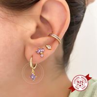 European And American Entry Lux French Style Sterling Silver Needle Ins Geometric Diamond-embedded Colorful Flower Earring Ear Clip Fashion Earrings For Women main image 4