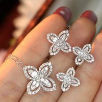 Design Sense Necklace Female Four-leaf Clover Pendant Niche Full Diamond Ring Net Celebrity Wild Temperament Earrings sku image 2