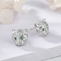 Diamond Emerald Leopard Head Earrings Fashion Leopard Head Earrings Jewelry main image 1