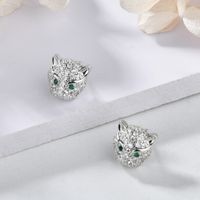 Diamond Emerald Leopard Head Earrings Fashion Leopard Head Earrings Jewelry main image 3