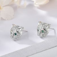 Diamond Emerald Leopard Head Earrings Fashion Leopard Head Earrings Jewelry main image 4