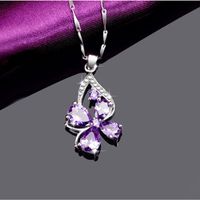 Korean Four-leaf Clover Amethyst Pendant Four-leaf Clover Diamond Necklace Clavicle Chain main image 3