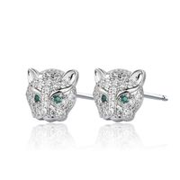 Diamond Emerald Leopard Head Earrings Fashion Leopard Head Earrings Jewelry sku image 1