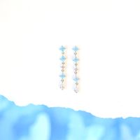 Fashion Blue Flower Long Earrings Female Copper Earrings sku image 3