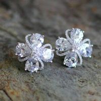 Fashion Flower Micro-inlaid Zircon Copper Stud Earrings Wholesale sku image 1