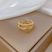 Fashion Four Leaf Clover Brass Zircon Open Ring In Bulk main image 4