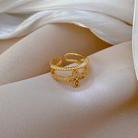 Fashion Four Leaf Clover Brass Zircon Open Ring In Bulk main image 5