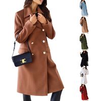 Women's Fashion Solid Color Patchwork Double Breasted Coat Woolen Coat main image 2
